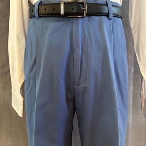 New Henry Jacobson 34x34 medium blue cotton reverse pleated slacks
